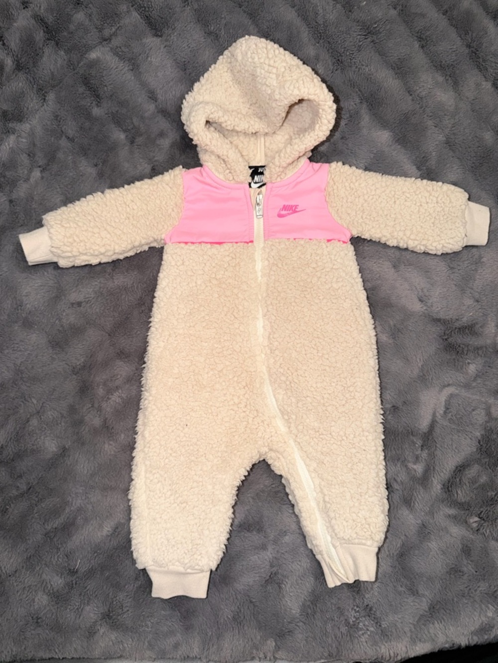Nike Cream Sherpa One-Piece Bodysuit with Pink Yoke